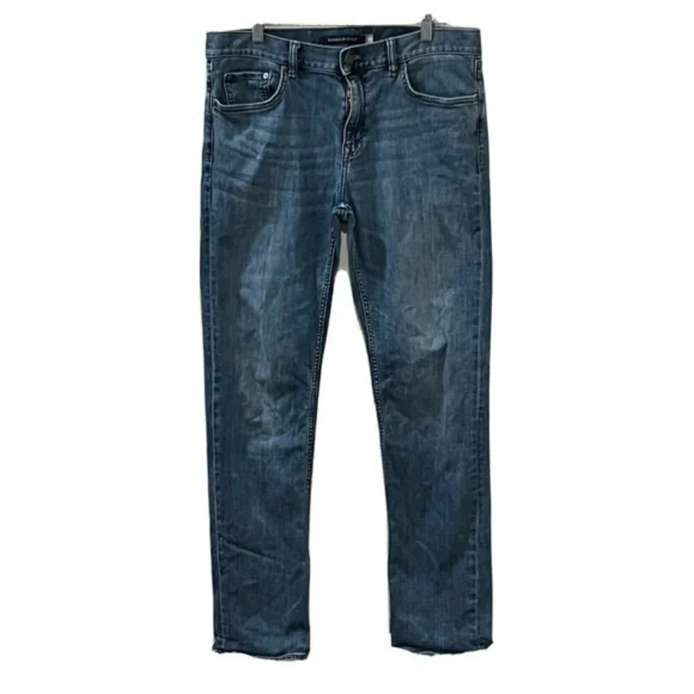 Banana Republic Mens Slim Fit Mid Rise Stretch Blue Jeans Distressed Sz 34 x 34